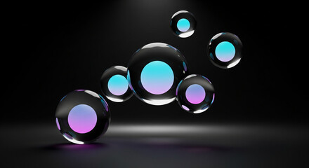 Abstract spheres with iridescent glow, modern science concept