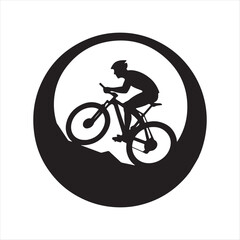 Fototapeta premium cyclist riding uphill sketch vector art silhouette design illustration
