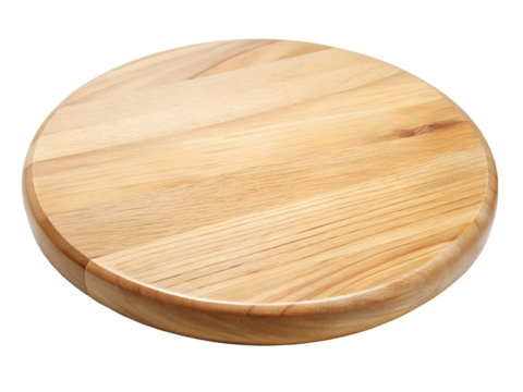Round wooden cutting board, isolated on transparent background