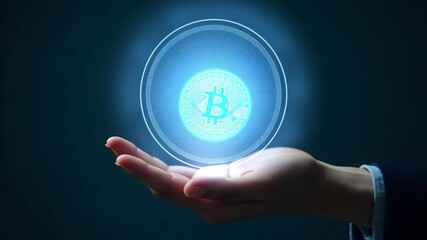 Hand presenting holographic investment cryptocurrency guide symbol representing investment cryptocurrency guide in empty space background concept as A hand showcases holographic investment cryptocurre