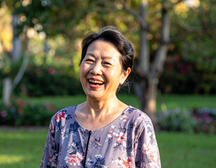 Fototapeta premium happy senior woman smiling outdoors