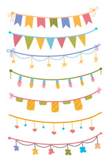 Collection of colorful decorative banners and garlands with various shapes and designs