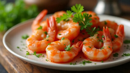 Fresh shrimps with parsley.