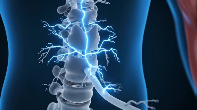 Abstract visualization of nerve impulses and spinal cord activity