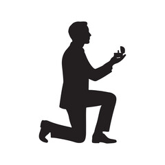 Silhouette of a Man Kneeling and Proposing