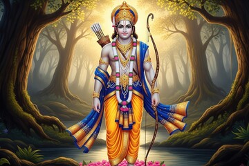 Lord Ram – Divine Warrior with Bow & Arrow | Hindu Mythology Art | 4K HD High Quality wallpaper background Shree Ram Ayodhya Ramnavmi