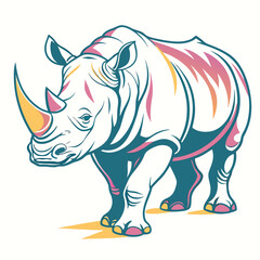 Fototapeta premium Stylized rhinoceros illustration with colorful accents and dark blue outlines