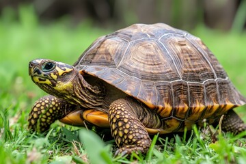 Turtle, turtle sunbathing on a smooth rock