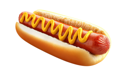 Classic Hot Dog with Mustard isolated on a Transparent or white Background