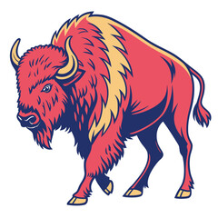 Obraz premium Illustration of a red bison with yellow mane