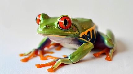 Vibrant red-eyed tree frog poised for action with striking colors