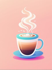 Obraz premium A stylized illustration of a coffee cup with latte art and steam