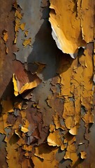 Peeling paint revealing layers of texture and color on a weathered surface detail