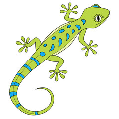 Naklejka premium Cute green gecko with blue spots