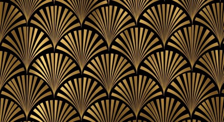 Elegant Gold Art Deco Fan Pattern on Black Background