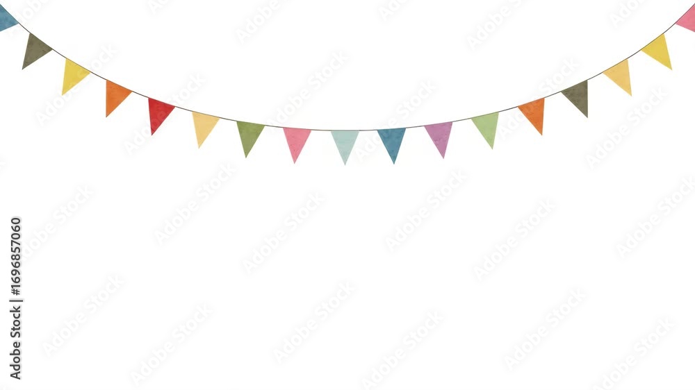 Poster flat colorful triangular flags hanging on strings isolated against transparent background ideal for 