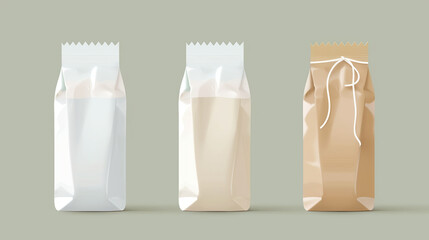 Three blank packaging bags for product mockup and branding design