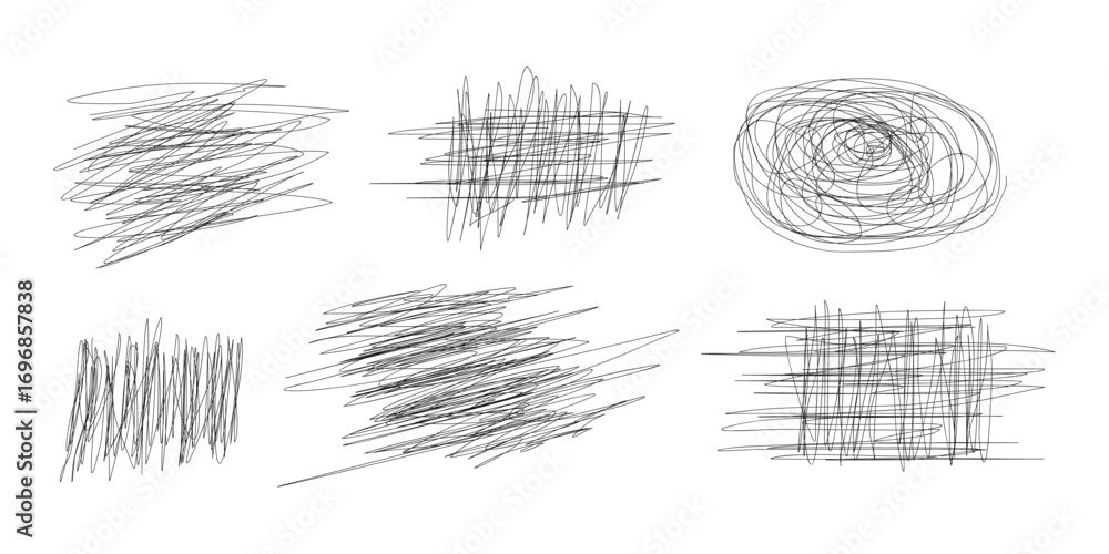 Poster set of doodle elements drawn with marker. hand drawn curl and swirl elements isolated on white backg