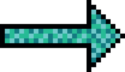 Сomputer mouse cursor. Vector arrow in pixel art style. Arrow made of green blocks with black stroke, 8 bit. Isolated vector illustration on transparent background.