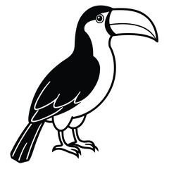 Simple black and white drawing of a toucan bird with a large beak on a white background vector illustration