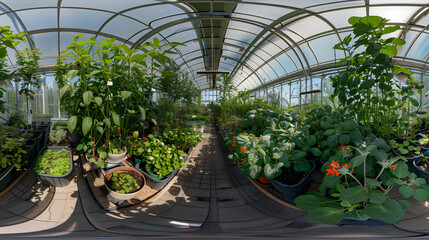 Lush greenhouse bounty bursting with vibrant plants and blooming flowers thriving indoors