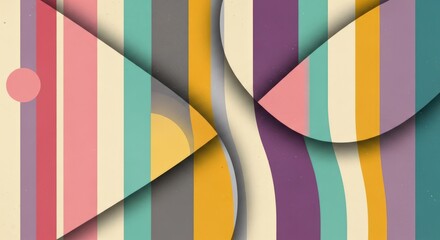 Retro Striped Abstract Background with Geometric Shapes and Pastel Colors