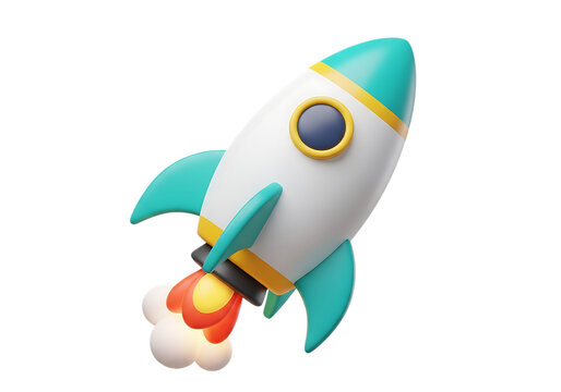 3D rendering of a rocket taking off on a black background - Powered by Adobe