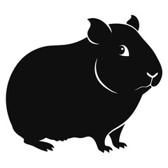 Simple Black Silhouette of a Guinea Pig Facing Right on White Background rodent animal