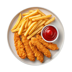 Crispy chicken fingers and fries isolated on transparent background
