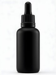 Black dropper bottle for essential oils and serums in minimalist style on white background