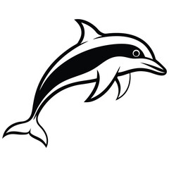 Fototapeta premium Stylized black and white illustration of a leaping dolphin with a striped pattern jumping ocean