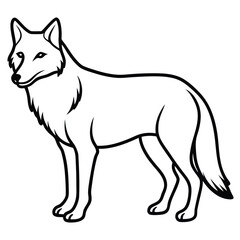 Stylized Black and White Outline Drawing of a Standing Wolf animal wildlife