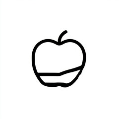 Minimalist apple icon with horizontal slice, black and white, healthy eating or fruit diet symbol with copy space