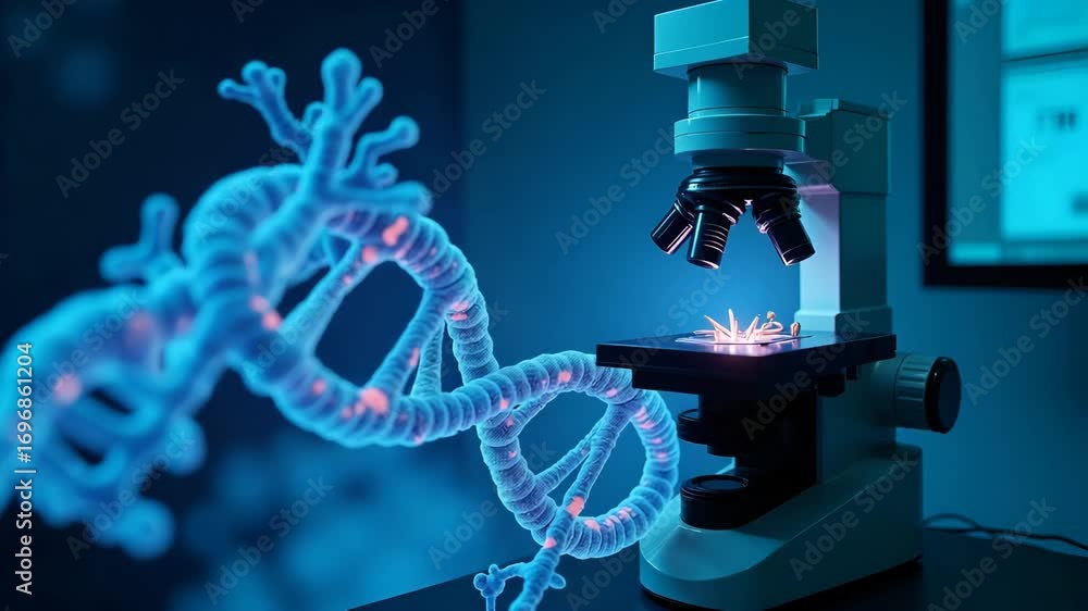 Aufkleber flat microscope image of modified dna strands displayed on advanced digital equipment within a biote