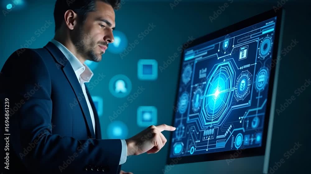 Aufkleber businessman using computer edge computing modern it technology virtual screen concept concept as bus