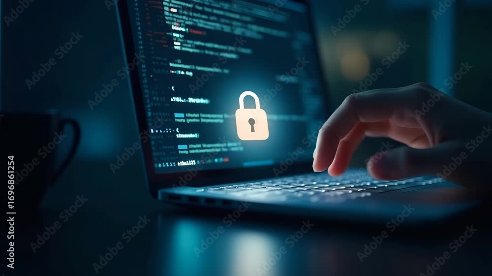 Poster user typing login password concept cyber security information security data protection encryption se