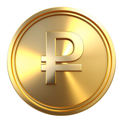 Obraz premium Gold Coin With Ruble Symbol: A lustrous gold coin prominently displays the ruble symbol, a symbol of wealth, prosperity, and financial transactions. It symbolizes the value of financial matters.