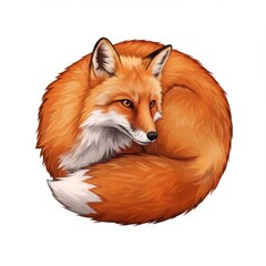 Obraz premium Digital Image of a Fox Curled Up with Orange Fur and White Tipped Tail on White