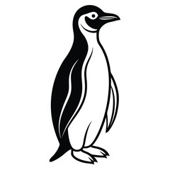 Stylized Black And White Penguin Standing Profile View On White Background animal bird