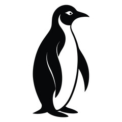 Stylized Black and White Silhouette of a Penguin Standing Sideways graphic vector