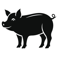 Fototapeta premium Stylized Black Pig Silhouette with Smiling Face on White Background swine farm animal