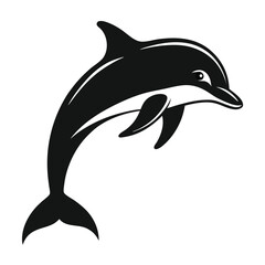 Stylized Black Dolphin Leaping Gracefully on White Background marine mammal