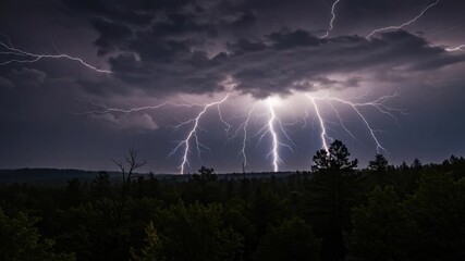 Lightning storm over forest - Powered by Adobe