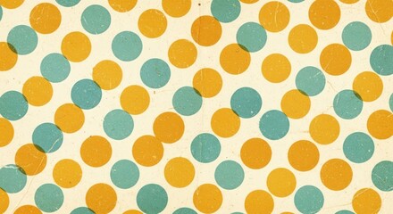 Vintage Polka Dot Pattern with Textured Background, Teal and Gold Circles