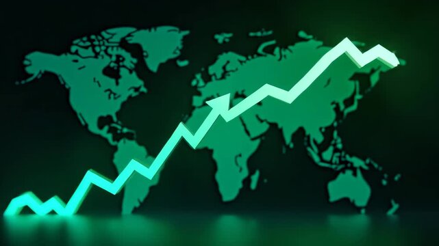 Green stock market graph rising up with digital globe background depicting global stock market rally or recovery featuring stock and cryptocurrency elements. concept as Green stock market graph rising - Powered by Adobe