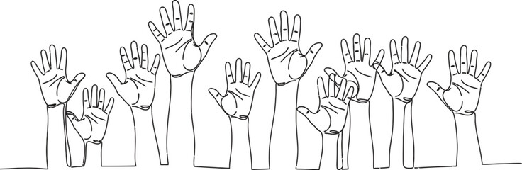 Fototapeta premium Hands raised vector illustration volunteering and community art