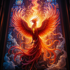 Majestic Phoenix Stained Glass Art