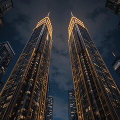 Illuminated Twin Towers Against Night Sky
