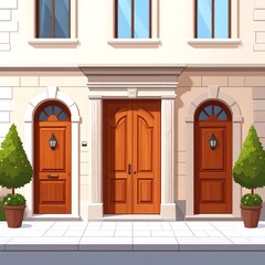 Facade of a building with three entrances