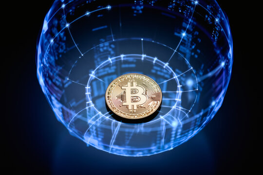 Futuristic digital technology radar screen with blue neon lights and a fractal pattern